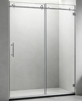 Porte de douche coulissante sans cadre en acier inoxydable avec grandes roulettes, très vendue aux États-Unis