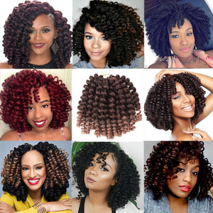 Venta al por mayor 8 pulgadas 20 hebras Jumpy Wand Curl Hair Ombre Pelo de ganchillo <span class=keywords><strong>sintético</strong></span> Jamaican Bounce Wand Curl Crochet Braid - Product Image 6