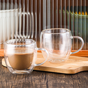 ชุดถ้วยกาแฟฉนวนใส2ชั้นพร้อมหูจับสำหรับชาคาปูชิโน่บ้านและสำนักงาน - Product Image 1