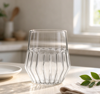 Mug en verre transparent à nervures, soufflé à la main en borosilicate, pour café et lait