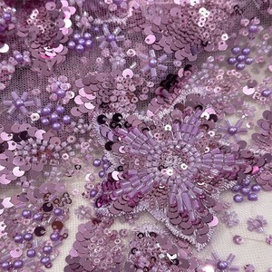 Tissu brodé 3D fait à la main pour robes de mariée Motif appliqué tricoté déformé par ordinateur pour les filles - Product Image 5