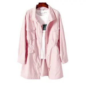New Fashion Womens Jackets 2021 for Young Girls Students Long Windbreaker in Solid Pink Shiny Sequins on Top Back