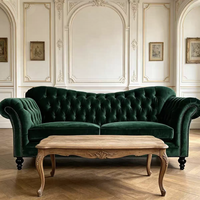 Vente directe d'usine, canapé en tissu velours vert vintage de style français avec clous, canapé de style américain pour villa, personnalisable