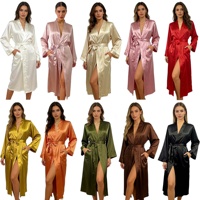 Kimono long en soie satinée pour femme, à manches longues, avec poche, luxueux, doux et lisse, pour robe de mariée, robe de demoiselle d'honneur