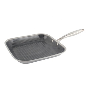 Poêle à frire carrée en acier inoxydable TrPly antiadhésive avec surface rainurée pour steak, compatible induction - Product Image 1