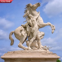 YOUFINE Escultura de Caballo de Mármol Blanco de Tamaño Real, Tallada a Mano, Estatua de Animal Galopante para Decoración de Jardín o Mansión