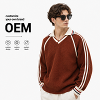 Maßgeschneidertes Streetwear-Kragen-Shirt Einfarbiges Gestricktes Langarm Vintage Retro Top Pullover Fußball-Trikot T-Shirt Herren Poloshirt