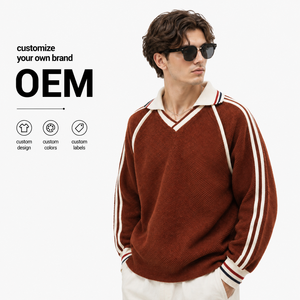 Polo Homme Vintage Rétro à <span class=keywords><strong>Col</strong></span> Personnalisé, Manches Longues, Tricoté, Uni, Style Streetwear, Maillot de Football, T-shirt - Product Image 1