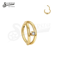 SUPERSTAR Anneau segmenté articulé en Titane ASTM F136, avec double sertissage de zircone cubique (CZ) poli, type Clicker, pour piercing Septum, Daith, Nez, Oreille