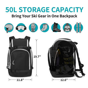 Free Sample Custom Ski Bag <b>Lightweight</b> Durable Genuine Leather Detachable for Skis Helmets Ski <b>Boots</b> Ski <b>Boot</b> Backpack More - Product Image 2
