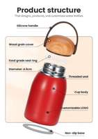 Bouteille isotherme mini ronde en acier inoxydable avec couvercle effet bois et poignée de transport en silicone pour voyage (vente en gros)