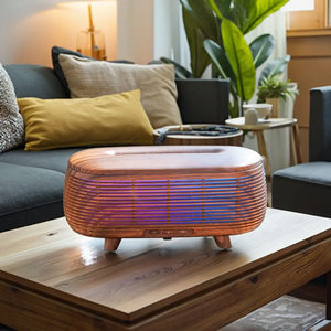 Diffuseur d'huiles essentielles de luxe en forme de capsule volcanique à grain de bois avec grille de respiration chauffante et lampe de nuit - Product Image 2