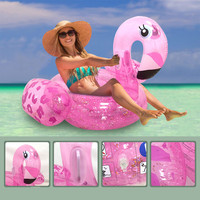 Jouets de piscine pour fête aquatique, jouets de plage d'été, jouets aquatiques pour adultes, flotteur gonflable rose en forme de flamant rose avec paillettes