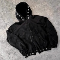 Sweat à capuche zippé oversize unisexe en molleton bouclette vintage bicolore uni délavé effet ombré avec œillets métalliques et imprimé dos, personnalisable OEM