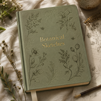 Cuaderno de Cuero PU Verde Salvia con Diseños Florales Grabados de LABON Botanical Sketches, Páginas Punteadas, Juego de Regalo con Logotipo Personalizado