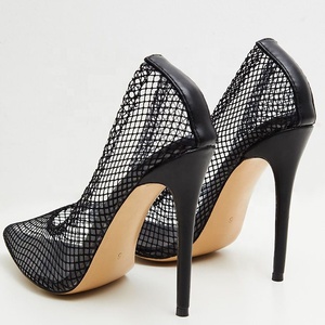 Chaussures à talons aiguilles sexy en résille pour femmes, escarpins noirs à maille quadrillée, chaussures à bout pointu et talons hauts pour dames - Product Image 3