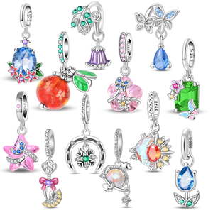 Vente en gros de breloques en argent sterling 925 en forme d'étoile, de fleur et de ballon, perles, pendentifs pour bracelet théière haut de gamme, accessoires de bijoux DIY, cadeau - Product Image 1