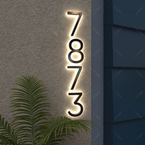 Produttore 304 personalizzato 316 Halo Lit <span class=keywords><strong>in</strong></span> acciaio inox numero di casa 3D spazzola lettere <span class=keywords><strong>da</strong></span> <span class=keywords><strong>parete</strong></span> <span class=keywords><strong>in</strong></span> <span class=keywords><strong>metallo</strong></span> decorativo - Product Image 1