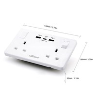 Leishen-Couvercle en métal en acier inoxydable British 13A 2 Gang 3 Pin Double UK BS Standard Switch Prise murale avec 3.6A Dual USBA + USBC