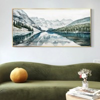 Peinture sur toile de paysage naturel abstrait texturé 3D fait à la main à l'huile encadrée pour la décoration du salon, montagne enneigée