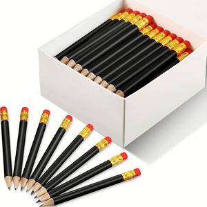 Mini crayon de golf rond en bois noir HB avec gomme – Crayons standard uniques pour la promotion de fournitures de papeterie - Product Image 4