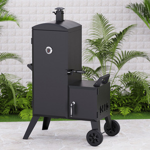 Vertical Charcoal Smoker Grill With Trolley And Temperature Gauge For Outdoor BBQ Cooking - Product Image 1