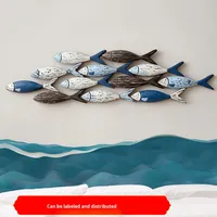 Décoration murale en bois suspendue en forme de poisson 3D créative méditerranéenne pour la maison et les restaurants, ornement suspendu fait à la main