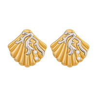 Boucles d'oreilles tendance bicolores inspirées de l'océan avec perles et clous : Acier inoxydable plaqué or 18 carats avec revêtement PVD, boucles d'oreilles polyvalentes