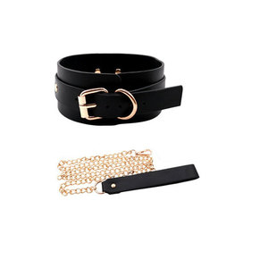 Collar de cuero BDSM con cadena y correa doradas para juegos de adultos - Product Image 1