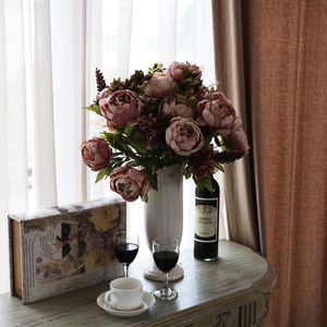 Bouquet de pivoines artificielles de style européen, 13 têtes, fleurs en soie, haute simulation, décoration de mariage et de maison - Product Image 3