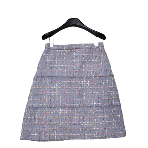 Jupe midi à volants en tweed gris à carreaux pour femmes avec bordure à franges, élégante jupe de bureau - Product Image 2