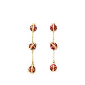 Boucles d'oreilles pendantes résistantes aux insectes Coccinelle en acier inoxydable 316L plaqué or PVD, bijoux fantaisie mignons SmileJoyas pour fêtes, durables - Product Image 1
