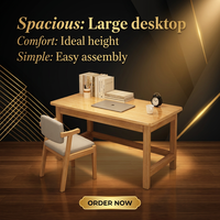 Bureau d'ordinateur en bois massif Huanju avec étagère intégrée, non pliable, non réglable, gain de place, écologique