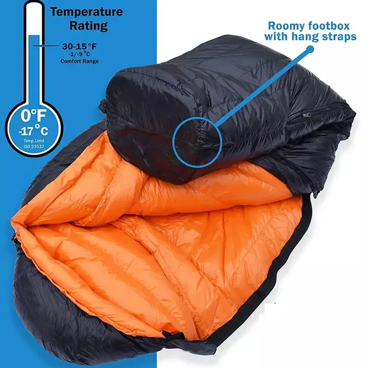 Saco de dormir leve para acampamento, saco de dormir leve com logotipo personalizado, peso de enchimento 800g, múmia, à prova d'água