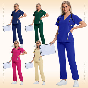 Women Hospital Scrubs <b>Set</b> V Neck Short Sleeve With Pocket Medical Uniforms For Nurse <b>Doctor</b> Veterinary Use 82030 - Product Image 2
