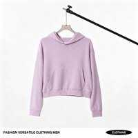 Sweat à capuche court coupe ample pour femme en molleton bouclette, 10 couleurs tons terre, à épaules tombantes, style preppy