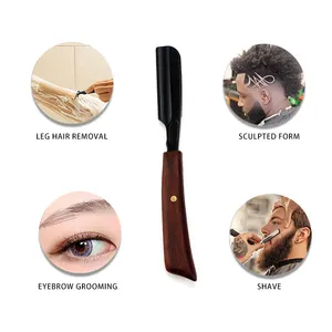 SHANGZHIYI Black/White Manual Barber &amp; Shaving <strong>Razors</strong> with Wooden Handle for Men Face &amp; Body Hair Removal - Product Image 1