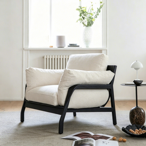 Fauteuil nordique moderne, <span class=keywords><strong>chaise</strong></span> simple avec structure en bois massif, tissu en lin, pour salon, chambre à coucher, salon, fauteuil d'appoint - Product Image 3