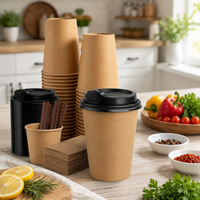 Gobelets à café en papier kraft à double paroi personnalisés avec couvercles, emballages en papier APP, gobelets jetables pour boissons à emporter pour les cafés