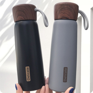 Bouteille isotherme 500ml en acier inoxydable, double paroi, avec couvercle en <span class=keywords><strong>bois</strong></span>, thermos, logo personnalisé, à personnaliser - Product Image 2