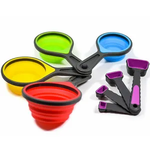 8 Piece Set Food Grade Multicolored Collapsible Silicone Measuring Cups and Spoons for Kitchen Baking Cooking Food Measurement