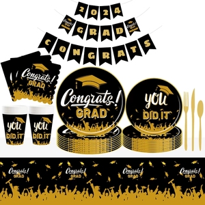 DAMAI 2025 Juego de Vajilla Desechable con Temática de Graduación, Platos de Papel para Decoración de Mesa en Fiestas de Graduación Escolares - Product Image 2