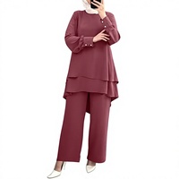 Ensemble décontracté pour femme H731 – Nouveau modèle, couleur unie, haut double couche, fermeture boutonnée, élégant et tendance, coupe ample, jambe large