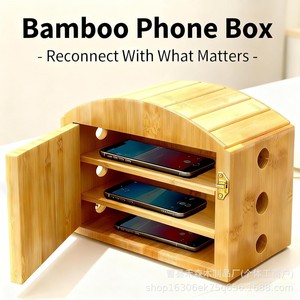 Caja de almacenamiento de madera para teléfono móvil, organizador de escritorio multicapa de 21Cm con cerradura para uso doméstico - Product Image 2