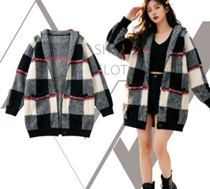Cárdigan con Capucha para <span class=keywords><strong>Mujer</strong></span>, Abrigo <span class=keywords><strong>de</strong></span> <span class=keywords><strong>Punto</strong></span> con Diseño Vintage a Cuadros, Suéter con Bolsillos y Solapa, <span class=keywords><strong>Tallas</strong></span> <span class=keywords><strong>Grandes</strong></span>, Largo, Personalizado - Product Image 2