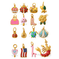 LUOYUNE Pendentifs Breloques en Laiton Plaqué Or 18K avec Zircon Cubique, Style Kawaii, Motifs Totem, Animaux, Plantes et Objets, pour Bureau/Carrière, Vente en Gros DIY