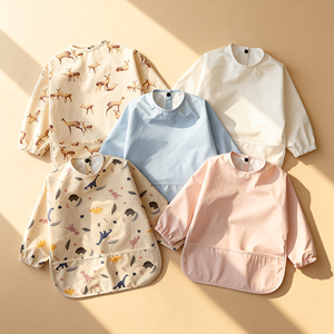 Logo Customized Print Waterproof Pu Kids Aprons Smocked Long Sleeve Baby Products <b>Training</b> <b>Bib</b> Apron - Product Image 2