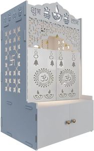 Templo casero de madera con puerta, estante y luz LED incorporada - Product Image 3