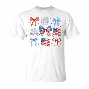 Camiseta para niñas Coquette con diseño de fuegos artificiales de la bandera de EE. UU., patriótica, para el 4 de julio - Product Image 2