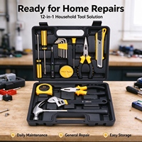 Kit d'outils à main pour la maison, 12 pièces, en acier au carbone, avec boîte de rangement, pour les réparations et l'entretien quotidiens à la maison